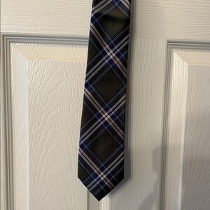 Classic Plaid Tie in Blue and Olive Green